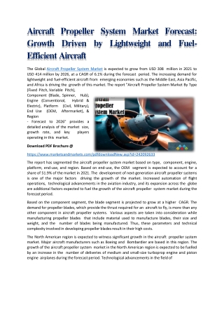 Aircraft Propeller System Market Forecast Growth Driven by Lightweight and Fuel-Efficient Aircraft