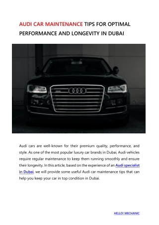 AUDI CAR MAINTENANCE TIPS FOR OPTIMAL PERFORMANCE AND LONGEVITY IN DUBAI