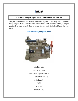 Cummins Beige Engine Paint  Bcsautopaints.com.au