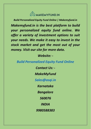 Build Personalized Equity Fund Online  Makemyfund.in
