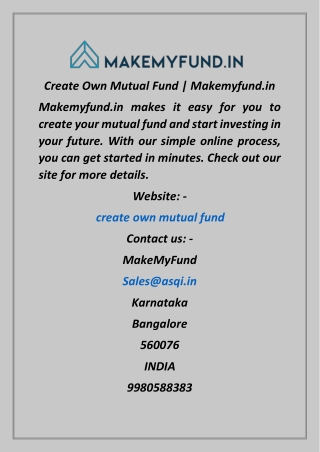 Create Own Mutual Fund  Makemyfund.in