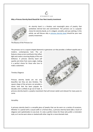 Why a Princess Eternity Band Should Be Your Next Jewelry Investment