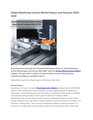 Global Machining Centres Market Report and Forecast 2023-2028