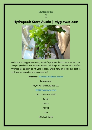 Hydroponic Store Austin  Mygrowco