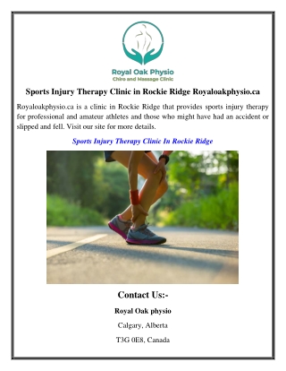 Sports Injury Therapy Clinic in Rockie Ridge Royaloakphysio.ca