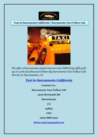 Taxi in Sacramento California | Sacramento Taxi Yellow Cab