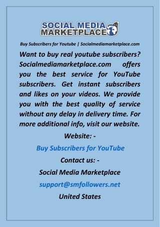 Buy Subscribers for Youtube  Socialmediamarketplace