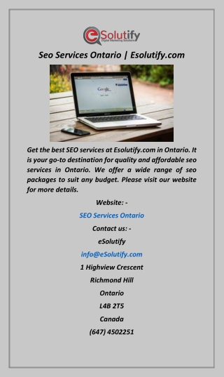 Seo Services Ontario  Esolutify