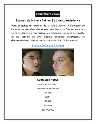 Examen de la vue à Aylmer Laboratoirevisuel.ca