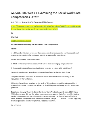 GC SOC 386 Week 1 Examining the Social Work Core Competencies Latest