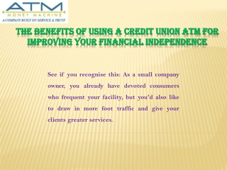 The Benefits of Using a Credit Union ATM for Improving Your Financial Independence