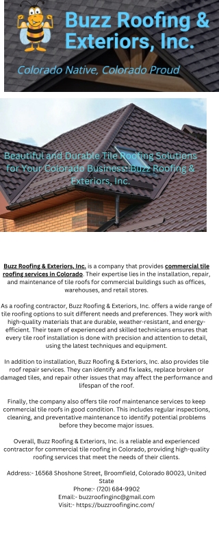 Commercial Tile Roofing Services in Colorado - Buzz Roofing & Exteriors, Inc.