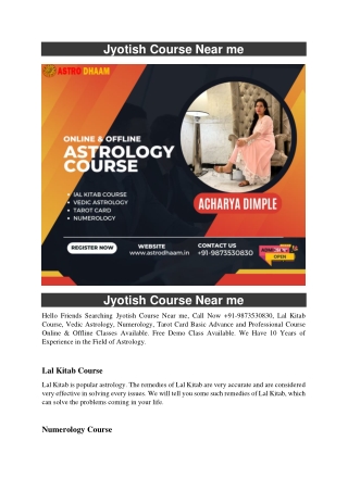 Jyotish Course Near me  91-9873530830