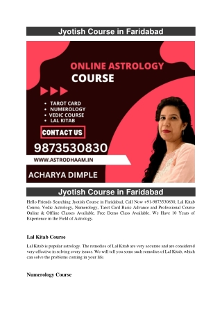 Jyotish Course in Faridabad  91-9873530830