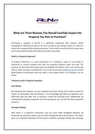 What are Three Reasons You Should Carefully Inspect the Property You Plan to Purchase