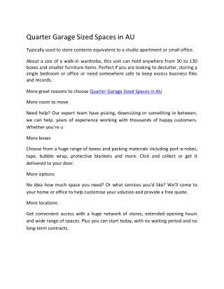 Quarter Garage Sized Spaces in AU PDF