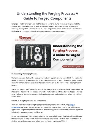 Understanding the Forging Process A Guide to Forged Components