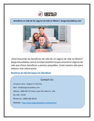 Beneficios en vida de los seguros de vida en Miami | Aseguratuvidahoy.com