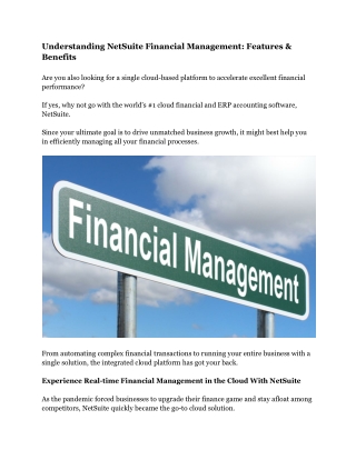 Understanding NetSuite Financial Management - Features & Benefits