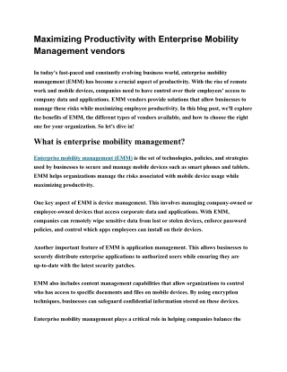 Maximizing Productivity with Enterprise Mobility Management vendors