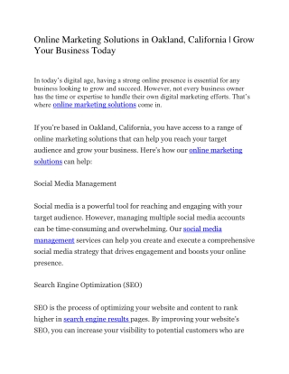 Online Marketing Solutions in Oakland, California | Grow Your Business Today