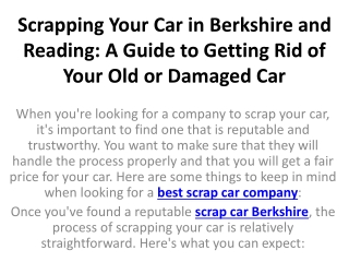 Scrapping Your Car in Berkshire and Reading A Guide to Getting Rid of Your Old or Damaged Car