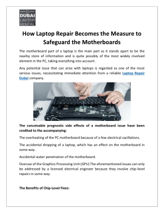 How Laptop Repair Becomes the Measure to Safeguard the Motherboards?