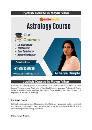 Jyotish Course in Mayur Vihar  91-9873530830