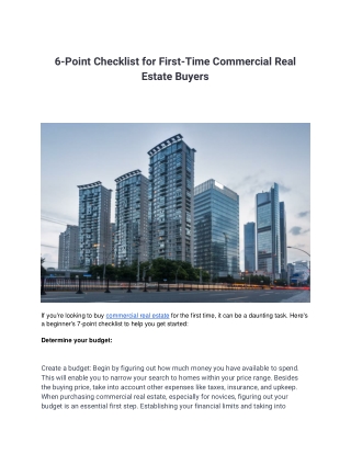 6-Point Checklist for First-Time Commercial Real Estate Buyers