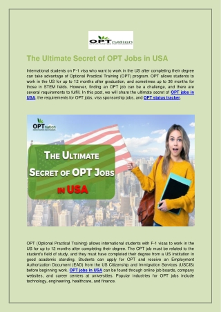 The Ultimate Secret of OPT Jobs in USA | Optnation