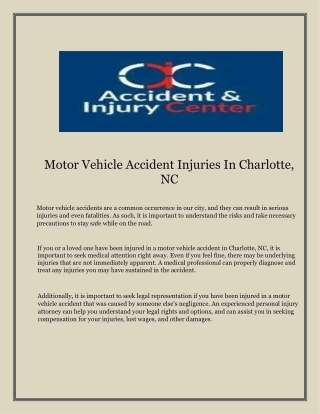 Motor Vehicle Accident Injuries In Charlotte, NC   | Accident  And Injury Centre