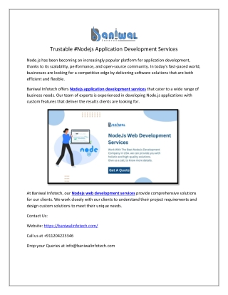 Trustable #Nodejs Application Development Services at Baniwal Infotech
