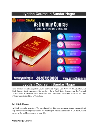 Jyotish Course in Sundar Nagar  91-9873530830