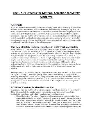 The UAE's Process For Material Selection For Safety Uniforms