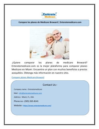 Compare los planes de Medicare Broward | Enteratemedicare.com