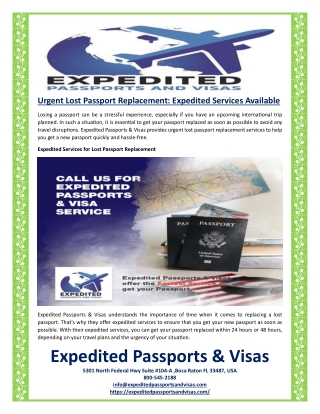 Urgent Lost Passport Replacement Expedited Services Available