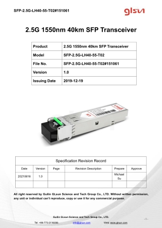 2.5G 1550nm 40km SFP Transceiver