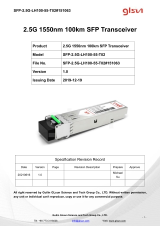 2.5G 1550nm 100km SFP Transceiver