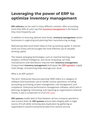 Leveraging the power of ERP to optimize inventory management
