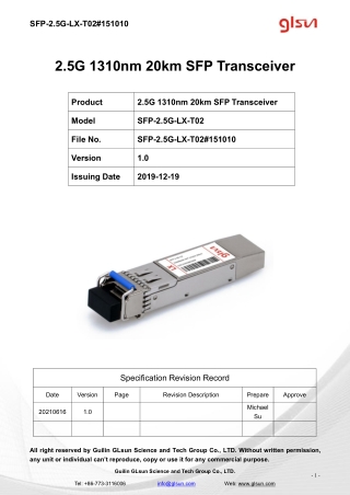 2.5G 1310nm 20km SFP Transceiver