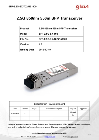 2.5G 850nm 550m SFP Transceiver