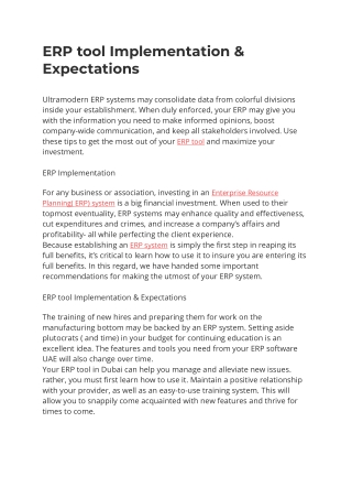 ERP tool Implementation & Expectations