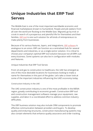 Unique Industries that ERP Tool Serves
