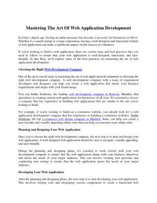 Mastering The Art Of Web Application Development