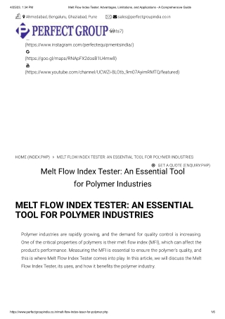 Melt flow index tester | Perfectgroupindia