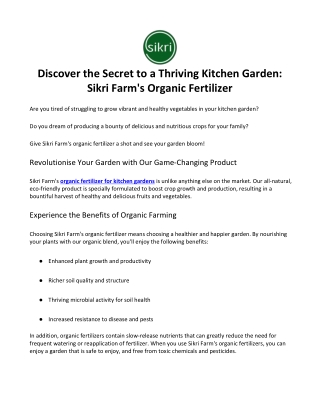 Discover the Secret to a Thriving Kitchen Garden Sikri Farm's Organic Fertilizer