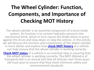 The Wheel Cylinder Function, Components, and Importance of Checking MOT History