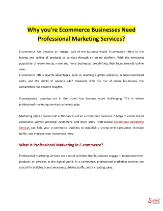 Why you’re Ecommerce Business Need Professional Marketing Services