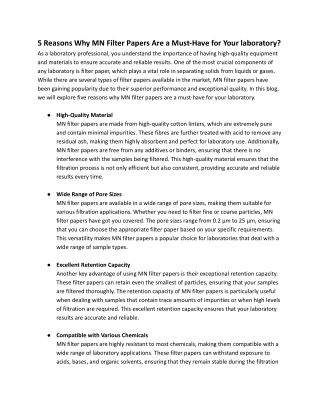 5 Reasons Why MN Filter Papers Are a Must-Have for Your laboratory