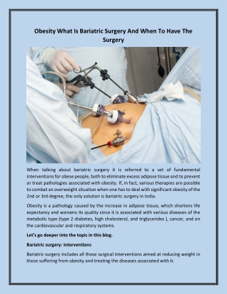 Obesity What Is Bariatric Surgery And When To Have The Surgery
